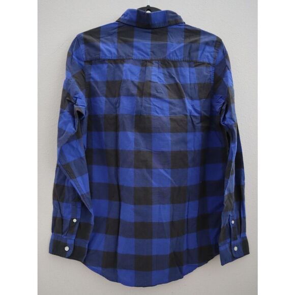 Cat & Jack Boys Sz 2XL (18) Blue/Black Poplin Check L/S Button-Down Shirt - Picture 2 of 7